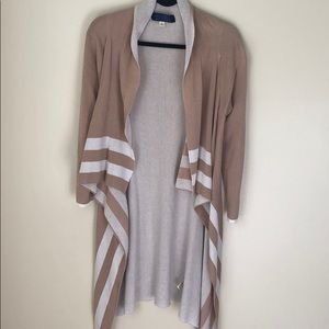 Tan & White Striped Cardigan